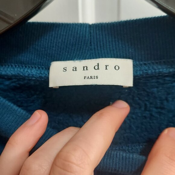 Sandro Paris Paulo Floral Blue Varsity Pullover Sweatshirt - Picture 3 of 7